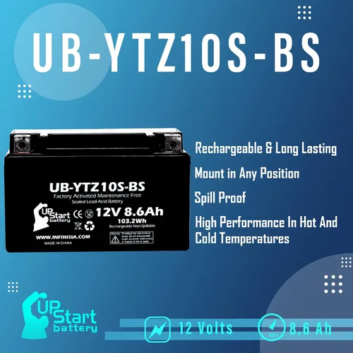 Miniatura 3 de Reemplazo para Yamaha FZ8 800CC 2011 activado de fábrica, sin mantenimiento, batería de motocicleta - 12V, 8.6Ah, UB-YTZ10S-BS