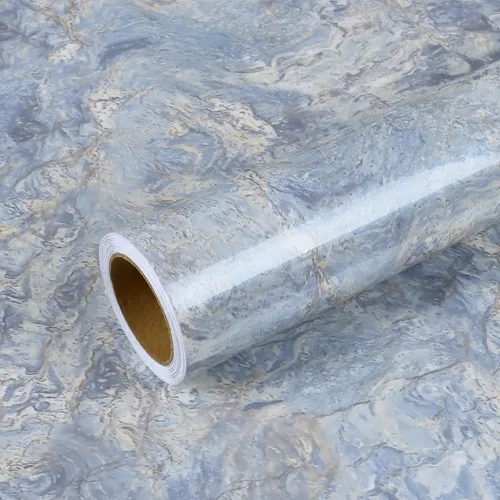 VEELIKE Papel de contacto de mármol azul crema para encimeras, impermeable, para despegar y pegar, papel tapiz de mármol brillante para cocina, 15.7