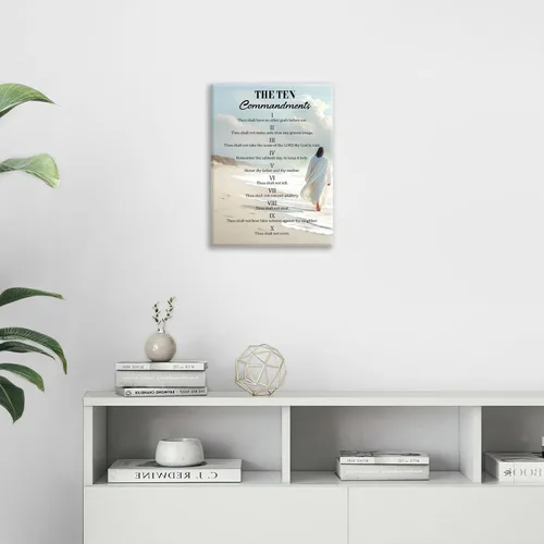 Miniatura 2 de Arte de pared con los 10 mandamientos, lienzo de los diez mandamientos, decoración de pared, pintura enmarcada inspiradora cristiana, obra de arte