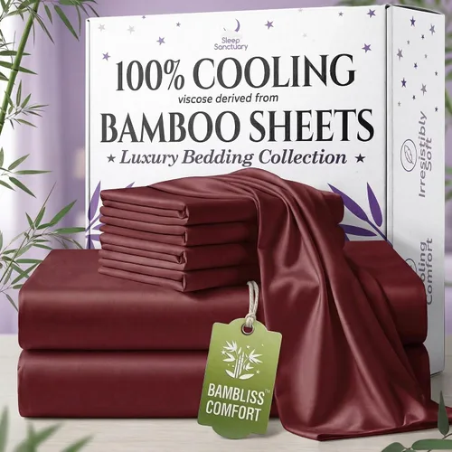 Miniatura 13 de SLEEP SANCTUARY - Juego de sábanas 100% viscosa derivada de bambú tamaño individual 4 piezas – Sábanas de lujo BamBliss de enfriamiento