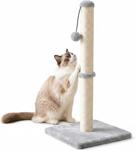 Dimaka - Rascador de gato de 29 pulgadas de alto, con cuerda de sisal y cubierto con suave felpa suave Gris