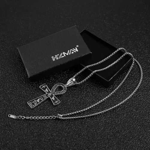 Miniatura 6 de HZMAN Colgante de cruz de Ankh grande de acero inoxidable símbolo jeroglífico egipcio antiguo de 222 pulgadas cadena Metal