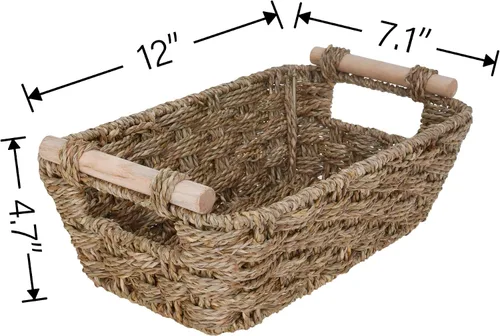 Miniatura 7 de GRANNY SAYS Cestas de almacenamiento medianas tejidas a mano con asas de madera, cestas de mimbre de hierba marina para organizar, cestas