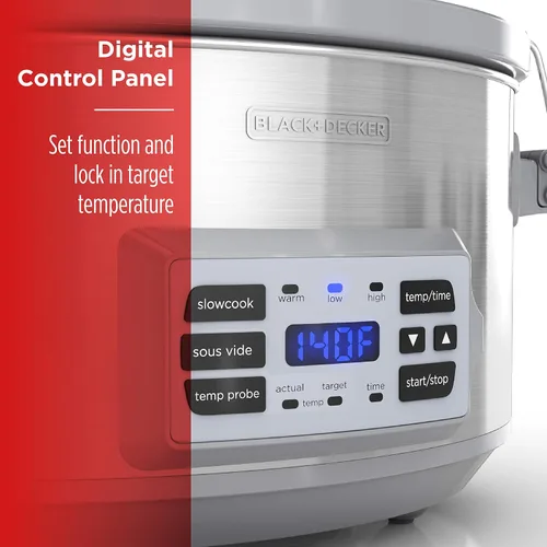 Miniatura 7 de Black + Decker Olla de cocción lenta digital de 6.6 L, SCD7007SSD, sonda de temperatura, Sous-Vide, tapa con bloqueo, olla de cerámica extraíble