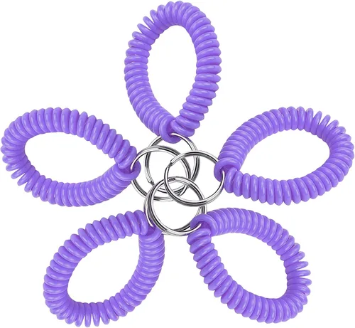 Lucky Line - Resorte de muñeca en espiral de 2 pulgadas de diámetro con llavero de acero, pulsera y llavero flexible para muñeca, se estira hasta 12