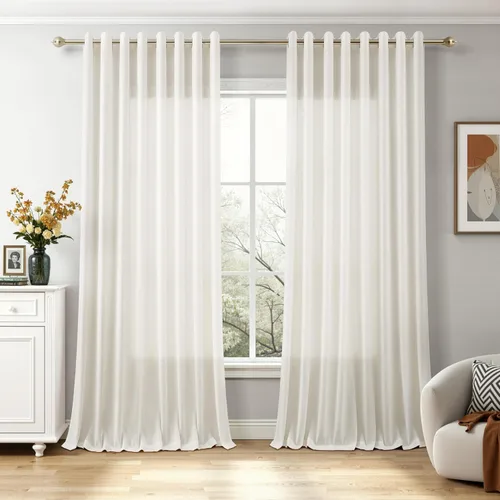 Miniatura 32 de Cortinas de lino beige de abedul de 84 pulgadas de largo para sala de estar, cortina semitransparente filtrante de luz de lujo, decoración moderna