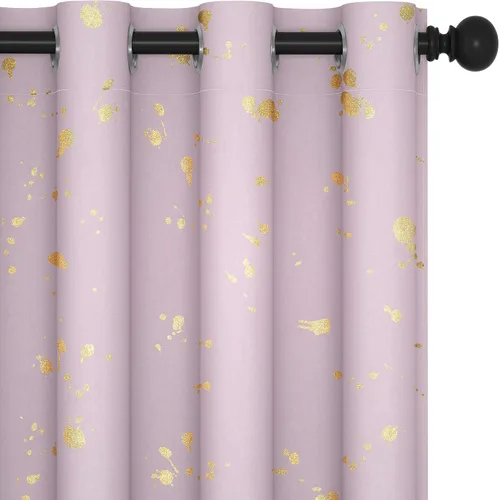 Miniatura 60 de Deconovo - Cortinas opacas con diseño dorado estampado y ojales, negro, de 42 pulgadas de ancho x 45 pulgadas de largo
