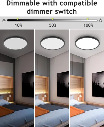 Miniatura 3 de hepside Paquete de 1 lámpara de techo LED de montaje empotrado, color negro, 12 pulgadas, 28 W, regulable 3000K-4500K-6000K, lámpara de techo de 3