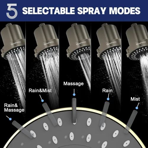 Miniatura 6 de Cabezal de ducha filtrado con 5 modos, HOPOPRO - Cabezal de ducha de alta presión con filtro, cabezal de ducha fijo 2 en 1 para agua dura, elimina