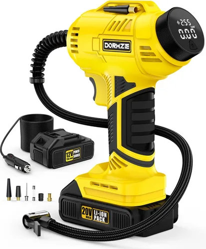 Inflador de neumáticos, compresor de aire portátil, bomba de aire de mano de 150 PSI para neumáticos de automóvil con batería recargable de 20 V,