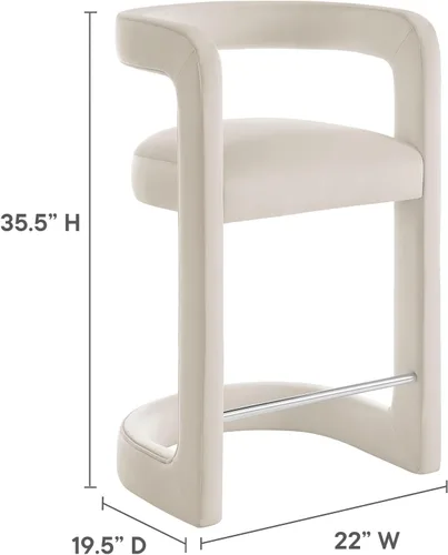 Miniatura 3 de Modway Winslow Performance - Taburete de terciopelo con reposapiés de acero inoxidable en alabastro