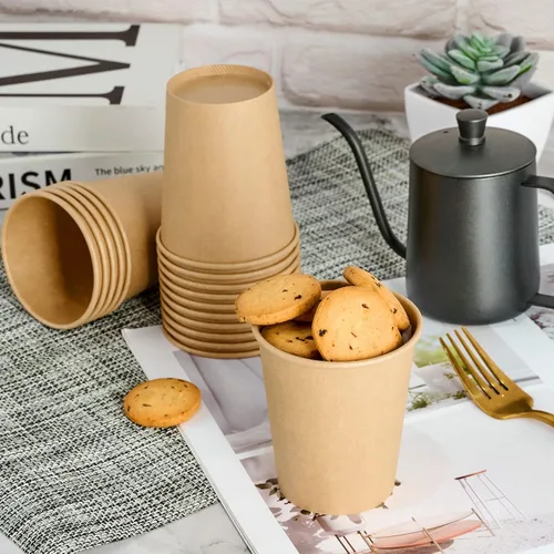 Miniatura 5 de LITOPAK Paquete de 100 tazas de café de papel kraft de 8 onzas para agua, jugo y té, tazas de café caliente desechables para el hogar, restaurante