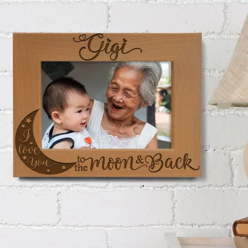 Miniatura 3 de KATE POSH GIGI, I Love you to the Moon and Back, marco de fotos de madera natural grabado, regalos del día de los abuelos, regalos de abuela, abuela