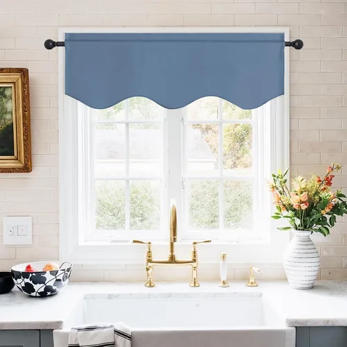 Miniatura 2 de NICETOWN - Cortinas con valances azul piedra para ventana de sala de estar, dormitorio, baño, 2 paneles estilo granja rústico para comedor, cortinas