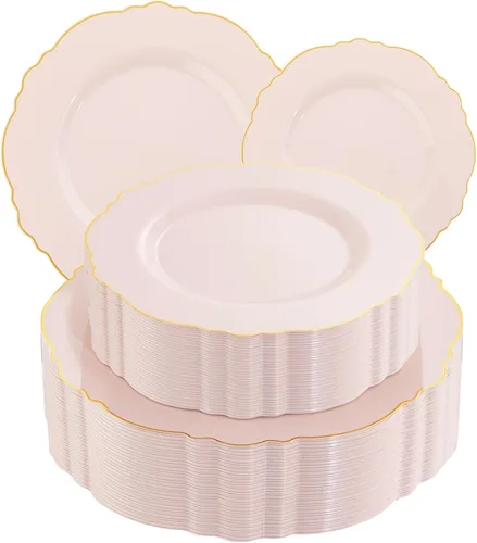 Miniatura 14 de WDF 100 platos de plástico plateado, diseño barroco de alta gama, platos blancos y plateados resistentes para fiestas de Navidad y bodas de lujo