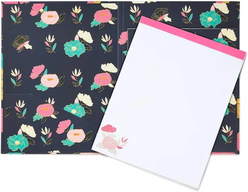 Miniatura 7 de Paper Junkie Carpeta portapapeles floral con bloc de notas y almacenamiento, 13 x 9 pulgadas, color negro clásico, clip de perfil bajo, bolsillo