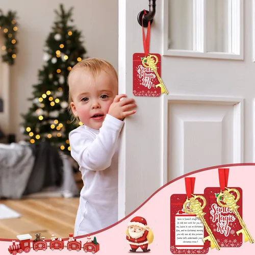 Miniatura 6 de Llave de Papá Noel de Navidad para casas sin chimenea, llave de metal, adorno colgante de árbol de Navidad con tarjeta para decoración de casas