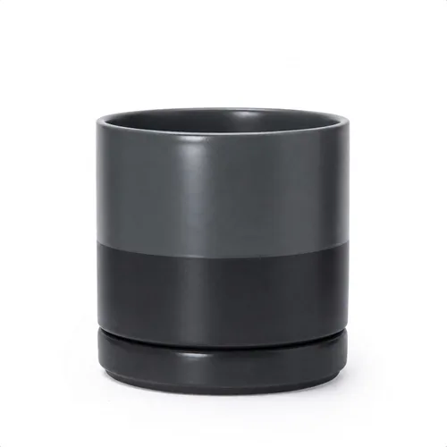 Miniatura 73 de D'vine Dev Maceta de cerámica de 10 pulgadas con orificio de drenaje y platillo, maceta redonda cilíndrica para interiores, color negro, 94-O-E-2