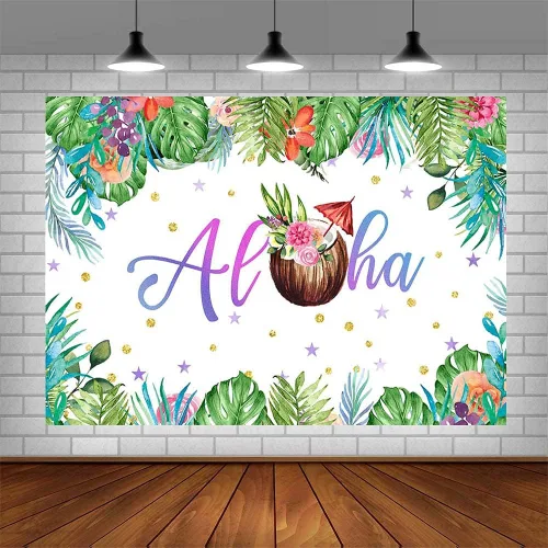 Miniatura 4 de Decoraciones de fiesta hawaiana de verano de 7 x 5 pies, telón de fondo Aloha para playa, palmera tropical, hojas verdes de coco, fondo