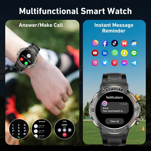 Miniatura 4 de Reloj inteligente militar para hombre, pantalla AMOLED HD de 1,43" (respuesta/hacer llamada) 420mAh batería relojes inteligentes IP68 impermeable