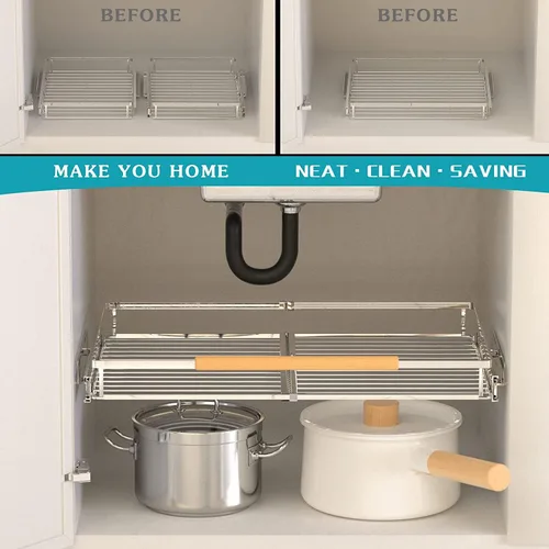 Miniatura 4 de Cajón extraíble grande y extensible, organizador de gabinete de canasta deslizante resistente para cocina, debajo del fregadero, baño, armario, 17 a