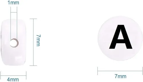 Miniatura 2 de Amaney - Cuentas de vocal A, 100 piezas de 0.276 x 0.157 in, blanco, redondo, acrílico, negro, alfabeto para fabricación de joyas Black-a