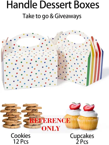 Miniatura 3 de P6RB12 Cajas de regalo Happyhiram 12 piezas para cumpleaños de niños, cajas de regalo de lunares y rayas con asas, cajas de dulces de 6" con Rincón