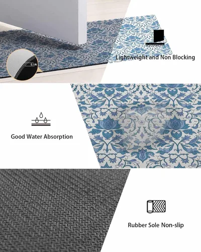 Miniatura 8 de Tapete de baño azul europeo para bañera, antideslizante, de secado rápido y absorbente, tierra de diatomeas, fregadero de cocina, ducha, lavable