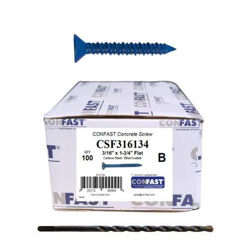 Miniatura 18 de CONFAST Anclaje de tornillo Phillips plano azul de 1/4 x 6 pulgadas con broca para anclar a mampostería, bloque o ladrillo (caja de 100)