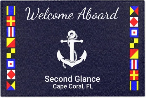 Tapete personalizado de bienvenida a bordo, tapete de barco náutico, regalo personalizado, decoración costera personalizada, regalos de barco