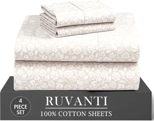 Miniatura 59 de RUVANTI 6 Piezas Sábanas de Algodón - 100% Algodón Natural Suave, Ligeras y Transpirables Sábanas de Percal Crujiente, Sábanas de Cama Tamaño Full