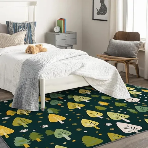 Miniatura 3 de Alfombras de bosque para entrada, dormitorio, sala de estar, alfombra de bosque de 2 x 3, lavable, antideslizante, suave, alfombra de pelo bajo