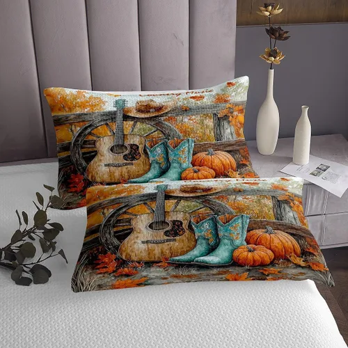 Miniatura 16 de Castle Fairy Cowboy Boots Bedspread Twin Size Bohemia Musical Guitar Coverlet Set Boys Bedroom Present Western Rustic Cowgirl Decor Bedding Set