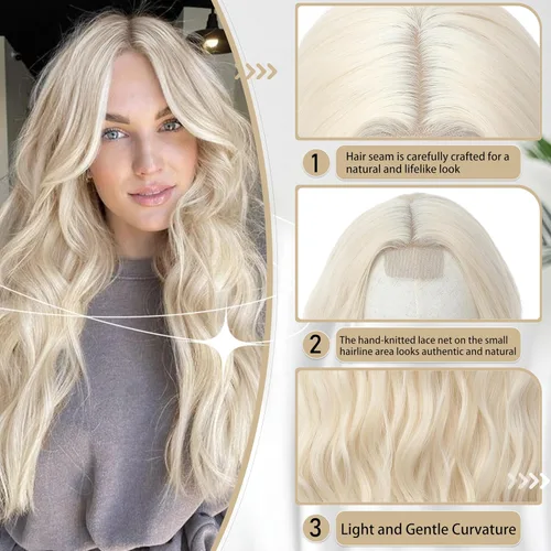 Miniatura 4 de Peluca larga rubia 613 para cosplay, peluca sintética de 28 pulgadas, parte media, regalos realistas, pelucas de fiesta para mujeres, uso diario