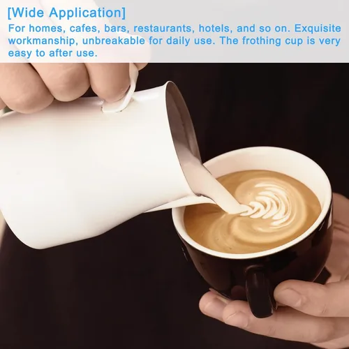 Miniatura 4 de uxcell Jarra de espuma de leche, taza de café de acero inoxidable de 12 oz/11.8 fl oz, jarra de espuma de leche con asa para el hogar, cafetería