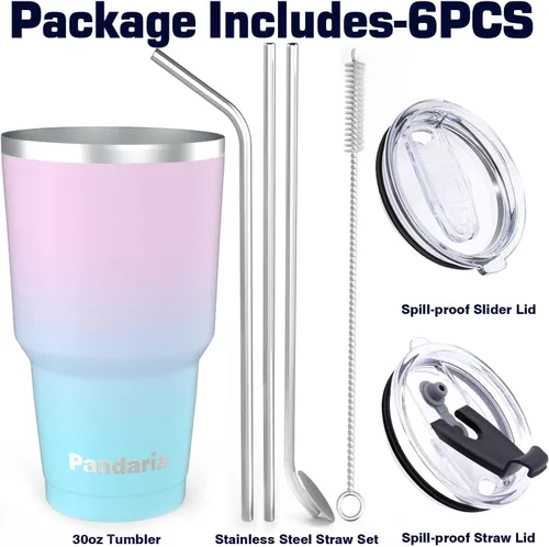 Miniatura 2 de Vaso de acero inoxidable aislado al vacío de 30 onzas con pajilla, duradero y apto para lavavajillas, ideal para automóvil, campamento, senderismo