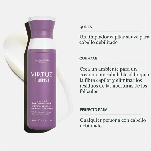 Miniatura 5 de VIRTUE Flourish Champú sin sulfato para cabello fino, Producto para el crecimiento y volumen del cabello, Desintoxica y repara, Seguro