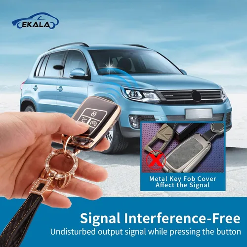 Miniatura 3 de EKALA Funda para llavero Volkswagen con llavero de cuero, 4 botones de TPU suave, compatible con Volkswagen Tiguan Atlas Passat Jetta Golf Alltrack