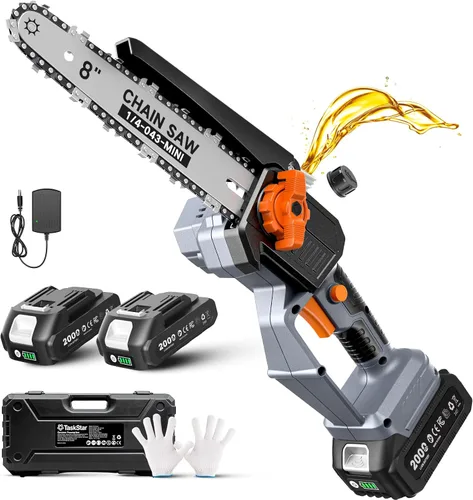 Miniatura 10 de TaskStar Sierra de poste 2 en 1 para recorte de árboles, motosierra mini inalámbrica de 8 pulgadas con poste extensible, motor sin escobillas, con 2
