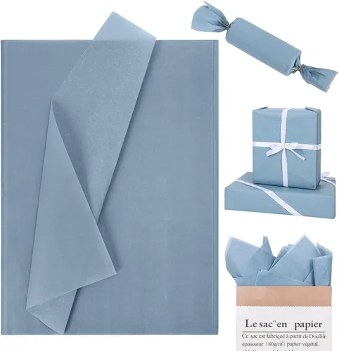 Whaline 100 hojas de papel de seda azul polvoriento, color azul pastel, papel decorativo de arte decorativo para manualidades, embalaje, boda, Azul