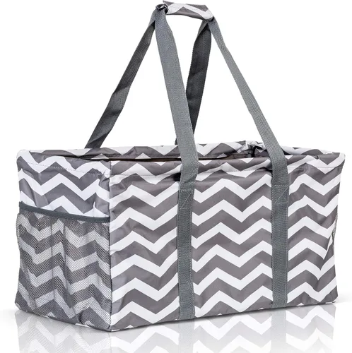 Miniatura 15 de Bolsa de utilidad extragrande Lucazzi - Cesta de lona rectangular plegable reutilizable con marco de alambre con dos bolsillos exteriores