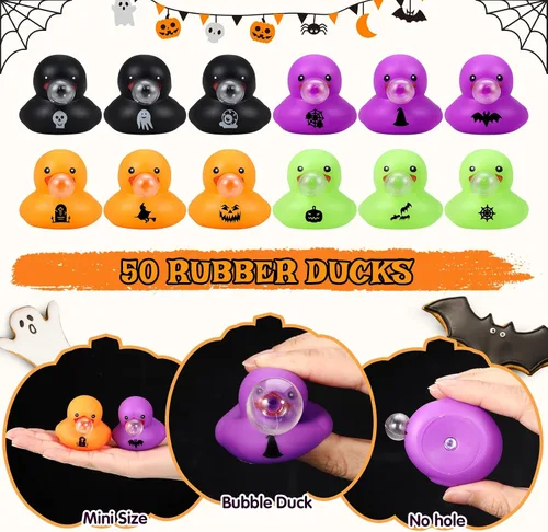 Miniatura 3 de Junkin 50 mini patos de goma de Halloween a granel de 1.97 pulgadas, patos sin agujero, patos pequeños de goma a granel para decoración de fiesta