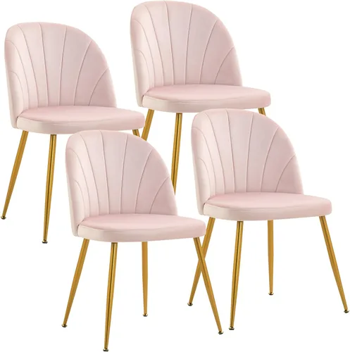 Juego de 4 sillas de comedor de terciopelo, sillas de comedor modernas tapizadas de mediados de siglo, sillas decorativas sin brazos con patas