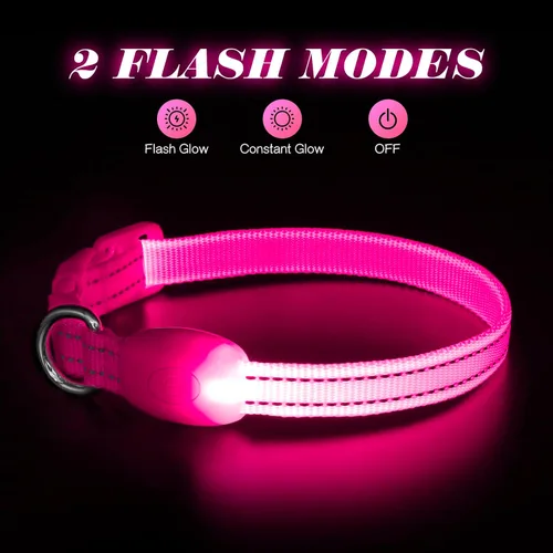 Miniatura 4 de Candofly Collar de perro con luz para cachorros, collar de perro LED recargable por USB para perros pequeños y gatos caminatas nocturnas (XS, rosa)