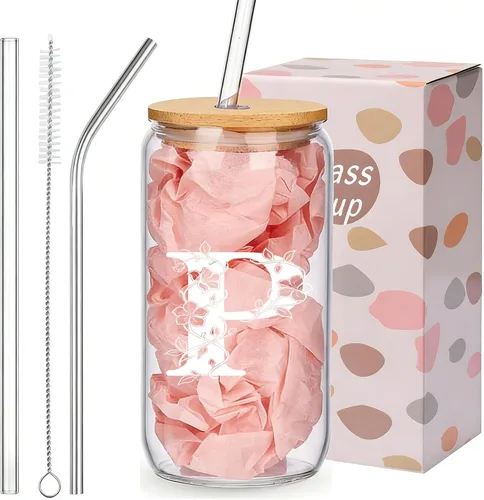 Miniatura 22 de Regalos personalizados para mujeres, tazas de vidrio con monograma con tapas y pajitas, regalos personalizados para mujeres, vasos de café helado