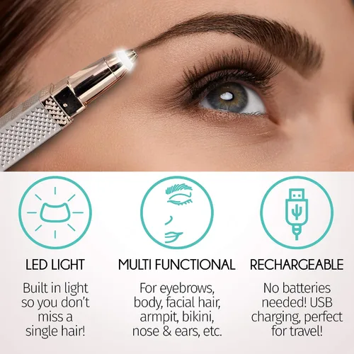 Miniatura 4 de Recortadora de cejas y vello facial 2 en 1, depiladora recargable sin dolor, fácil de usar, afeitadora perfecta para cejas, cara, labios superiores
