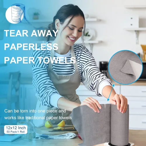 Miniatura 4 de Toallas de papel reutilizables lavables en rollo: paquete de 50 toallas de papel sin papel que se despegan de 12 x 12 pulgadas, toallas de tela Gris