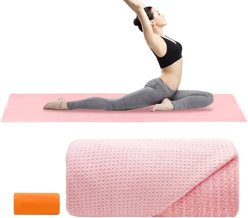 Miniatura 8 de Toalla antideslizante para yoga caliente, con una toalla para sudor, agarre antideslizante, diminutos puntos de agarre de silicona, fibra de gofre
