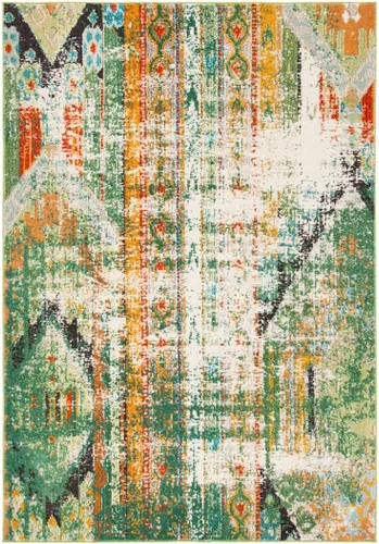 Miniatura 10 de SAFAVIEH Madison Collection - Alfombra decorativa de 2 pies 2 pulgadas x 4 pies, verde y naranja, diseño tribal envejecido, no desprende pelusa