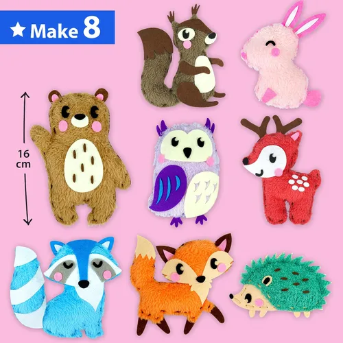 Miniatura 3 de KRAFUN Kit de costura fácil para principiantes, niños, artes y manualidades, 8 proyectos de bricolaje de muñecas de peluche de animales del bosque